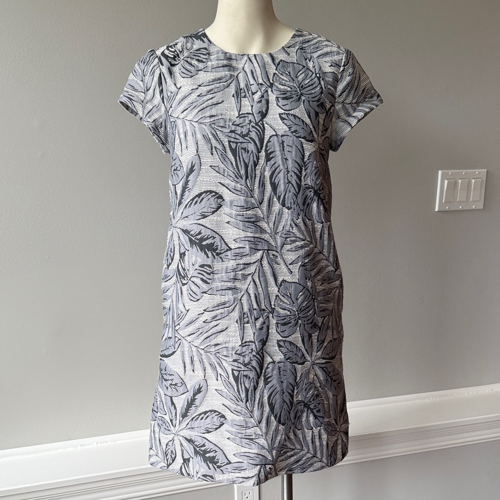 Gray Tropical Print Cap-Sleeve Shift Dress by J McLaughlin